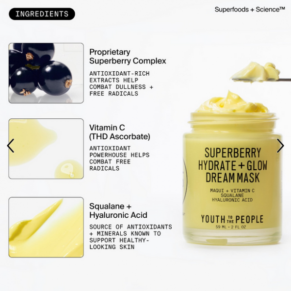 Youth To The People Superberry Hydrate + Glow Dream Night Cream + Mask with Vitamin C