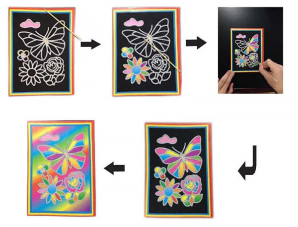 Magic drawing paper with sticks for children, 10 pcs.