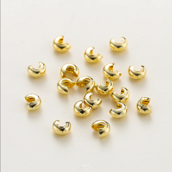 Brass crimping beads with gold coating 14K/18K, 3/4/5 mm, 50/100 pcs