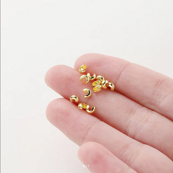 Brass crimping beads with gold coating 14K/18K, 3/4/5 mm, 50/100 pcs