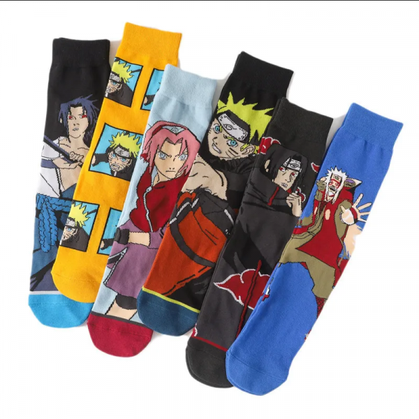 Long socks featuring characters from the anime Naruto, cotton, sizes 41-47