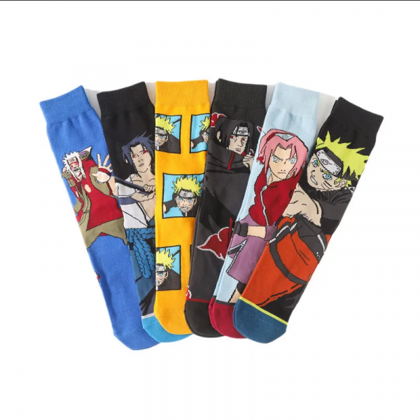 Long socks featuring characters from the anime Naruto, cotton, sizes 41-47
