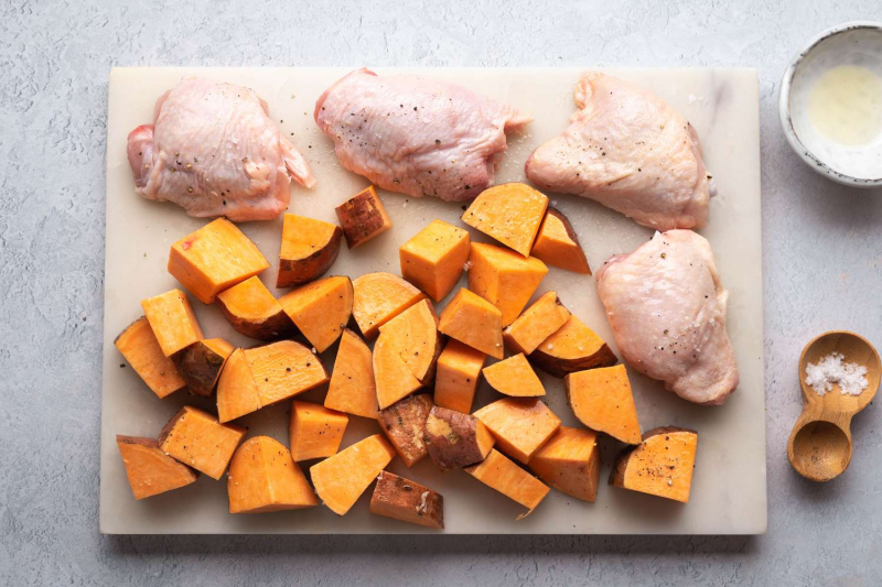 Roasted Sheet Pan Chicken, Sweet Potatoes, and Broccoli