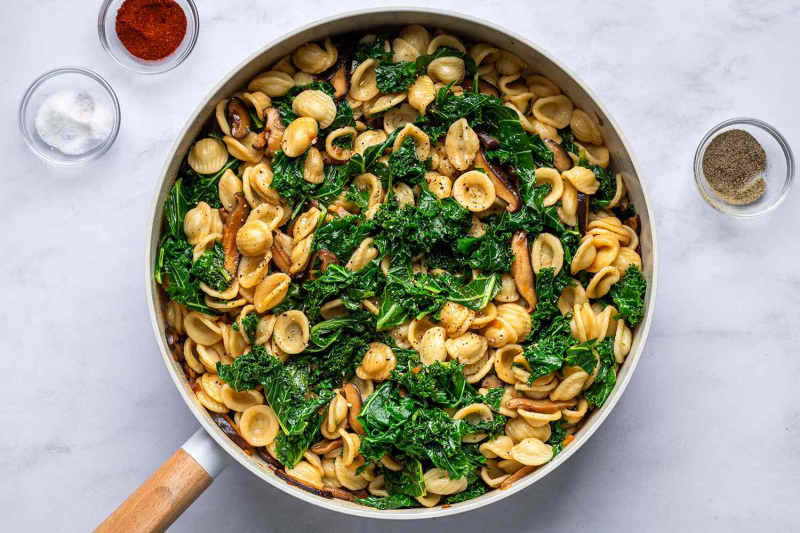 Pasta with Smoky Shiitakes and Winter Greens